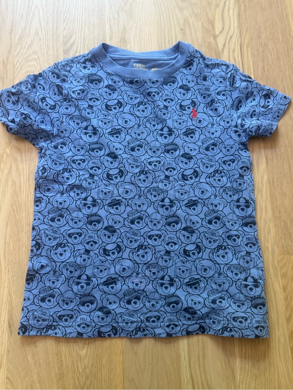 Polo by Ralph Lauren Blue Bear-Pattern Short Sleeve Tee with Red Pony